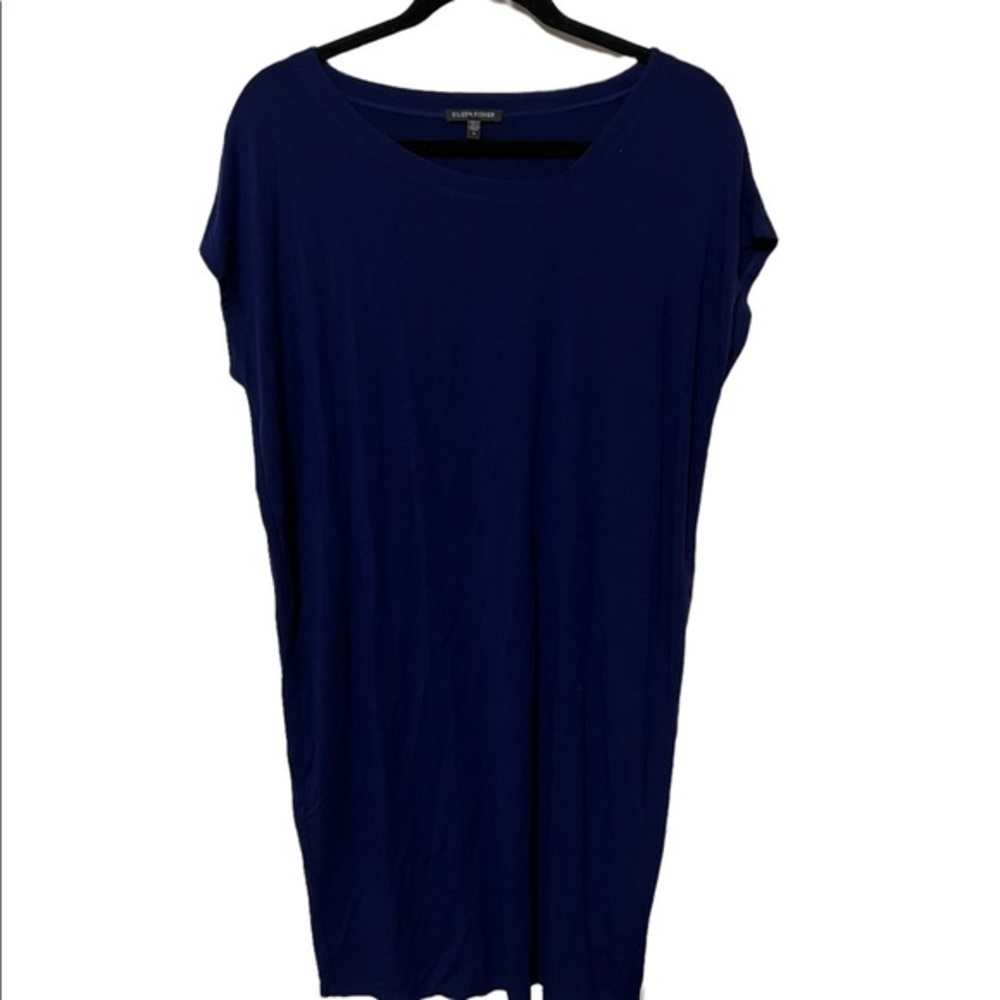Eileen Fisher Blue Short Sleeve T Shirt Dress Oversized Size Small